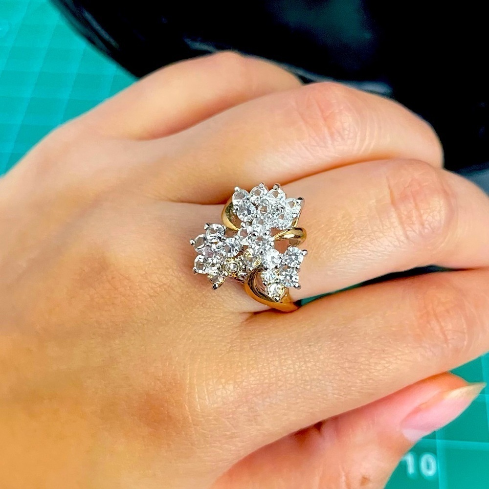 14k electroplated vintage cluster gold tone cocktail ring